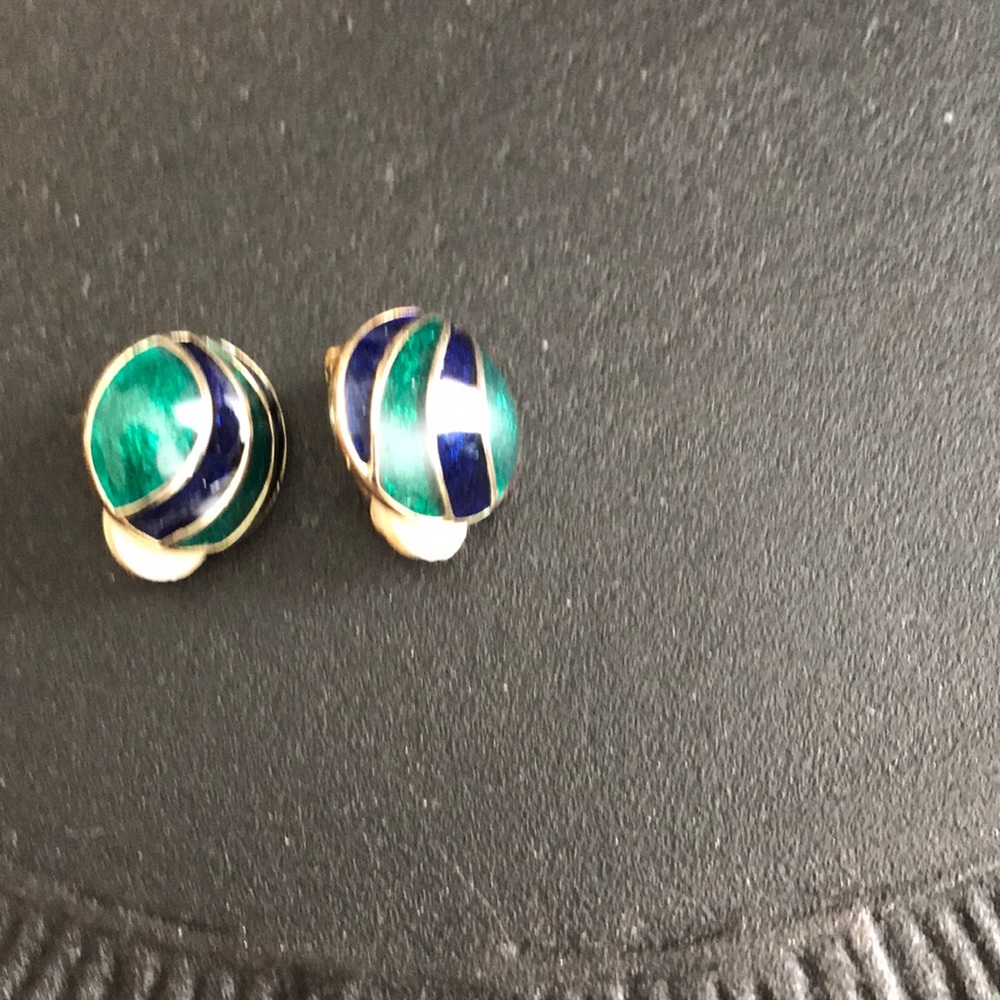Beautiful Blue/green/gold clip on earrings